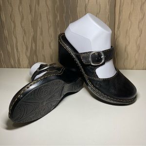 Born Women's 8 Bridget Mary Jane Clogs Wedge Slip On W31340 Black Leather